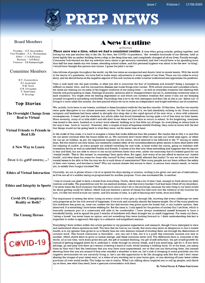 Prep News 2020 – Issue I Volume I