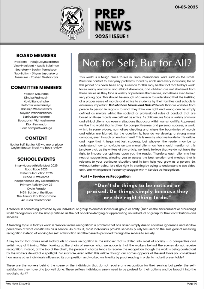 Prep News 2025 Issue I